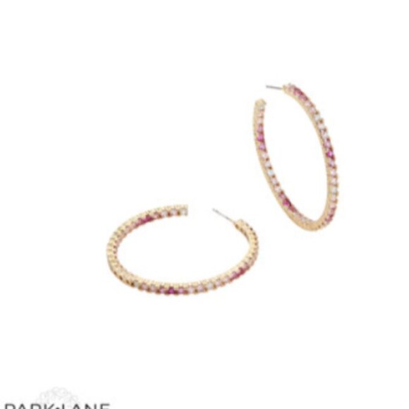 Park Lane Ombre Hoops 2 inch Simulated Pink Sapphire Earrings - Picture 2 of 2